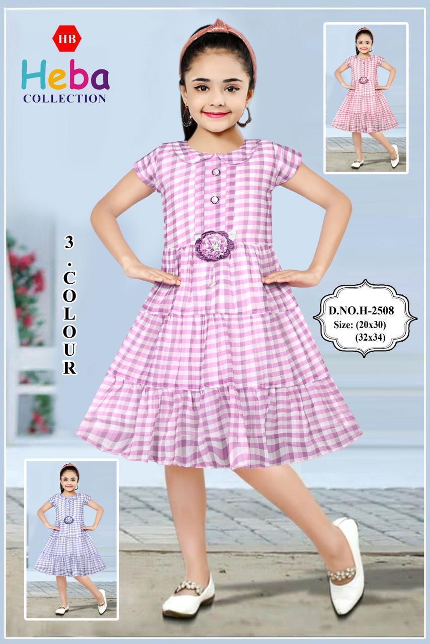 Girls Gingham Check Cotton Frock with Floral Belt SET OF 6 PIECES